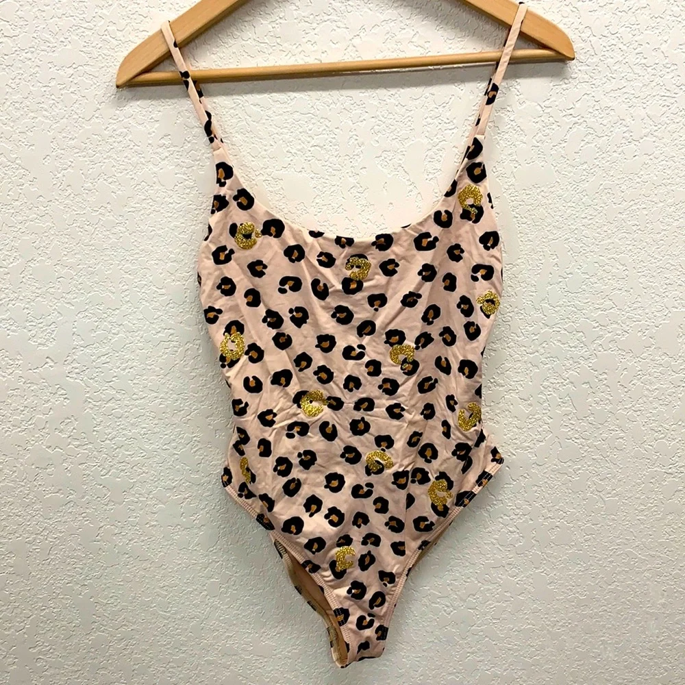 {Beach Riot} Julia One Piece Gold Leopard Swim Suit Size M - Picture 5 of 8
